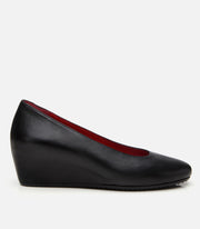 Women’s Leather Black Wedge-Heels Shoes - Black