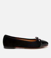 Women’s Suede Leather Black Flexible Sole Flats - Black