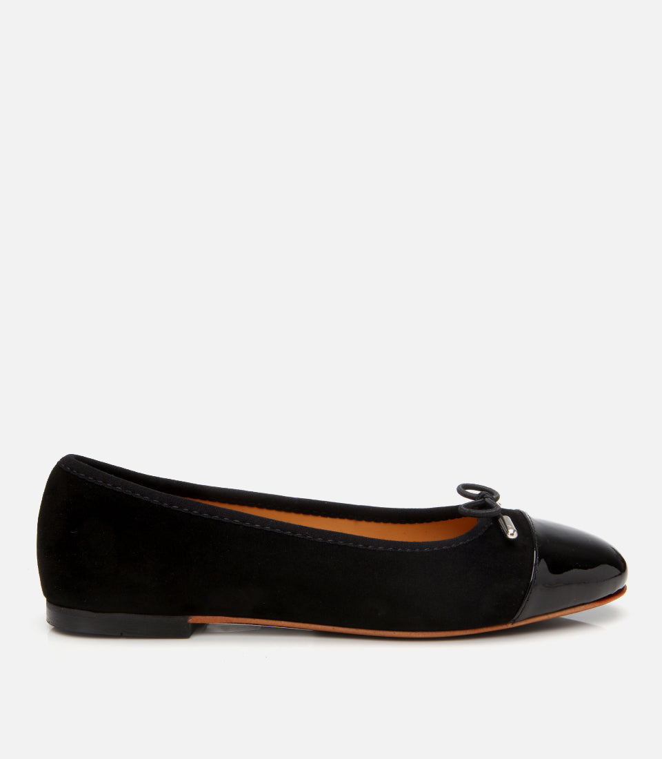 Women’s Suede Leather Black Flexible Sole Flats - Black