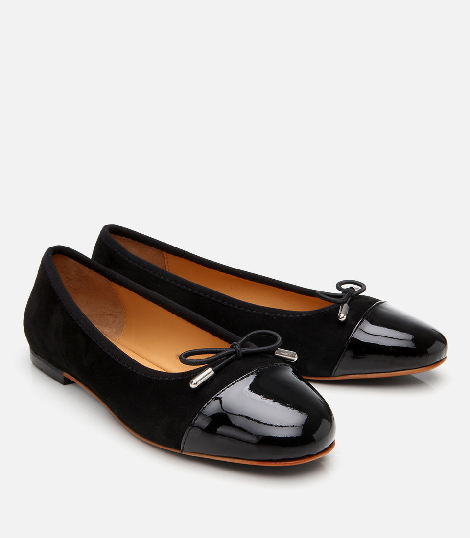Women’s Suede Leather Black Flexible Sole Flats - Black