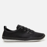 Women's Leather Lace-Up Flats - Black