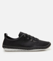 Women's Leather Lace-Up Flats - Black