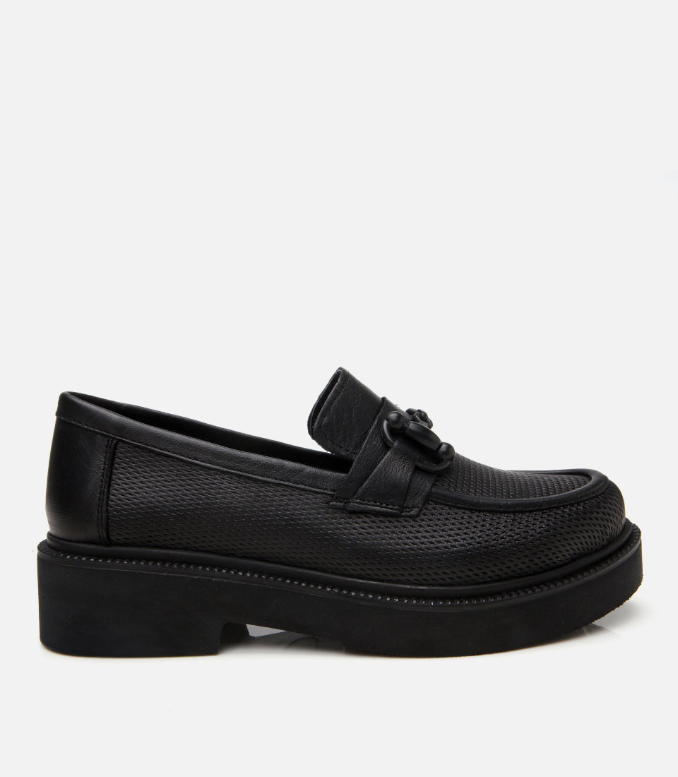 Women’s Leather Black Buckle Classic Loafer - Black