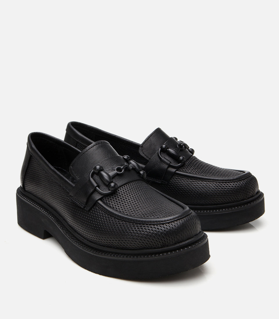 Women’s Leather Black Buckle Classic Loafer - Black