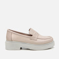 Women's Leather Buckle Classic Loafers - Beige