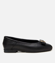 Women’s Leather Black Buckle Flats - Black