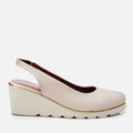 Women's Leather Wedge Shoes - Ecru