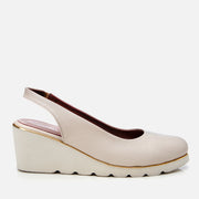 Women's Leather Wedge Shoes - Ecru