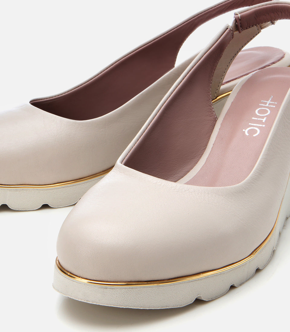 Women's Leather Wedge Shoes - Ecru