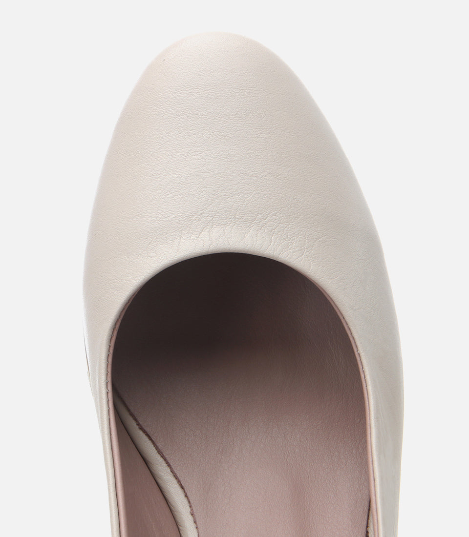 Women's Leather Wedge Shoes - Ecru
