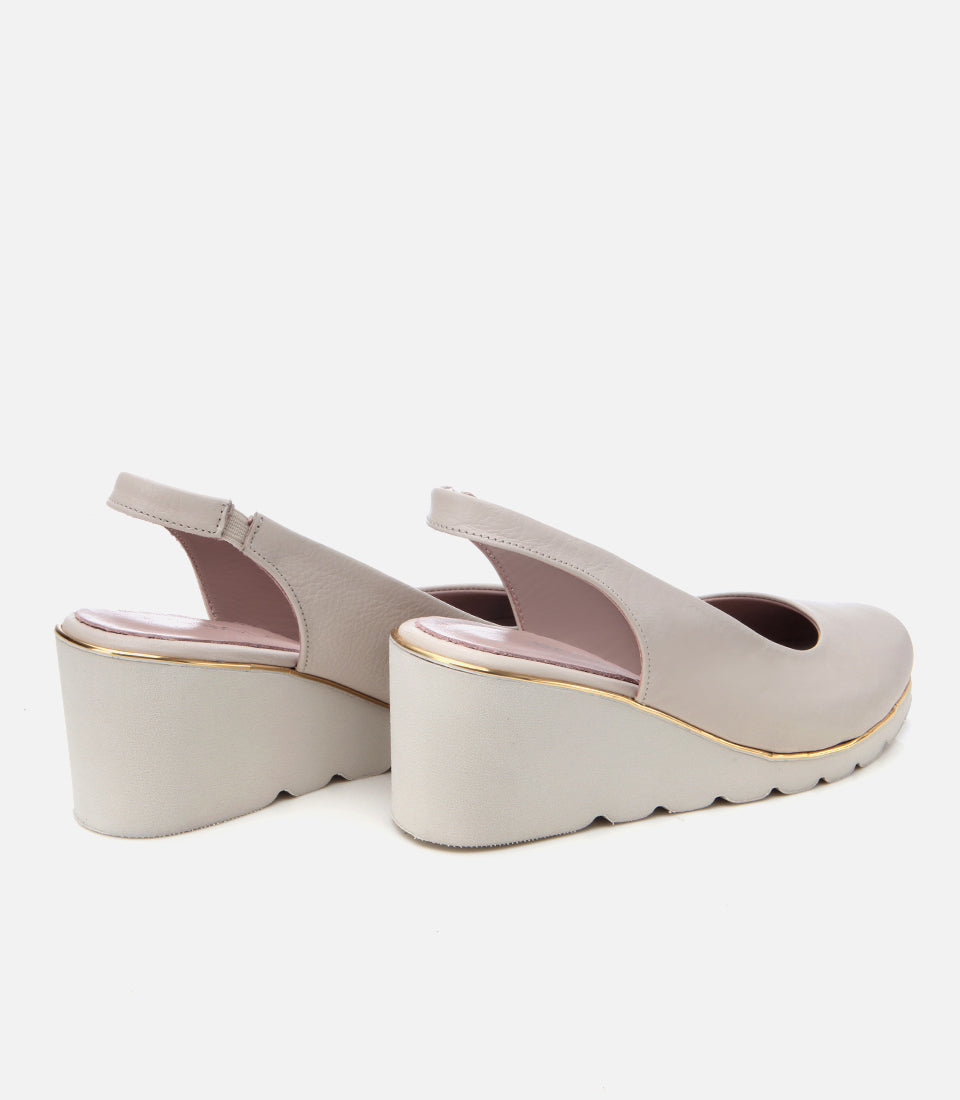 Women's Leather Wedge Shoes - Ecru