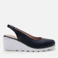 Women's Leather Wedge Shoes - Navy