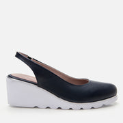 Women's Leather Wedge Shoes - Navy