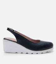 Women's Leather Wedge Shoes - Navy