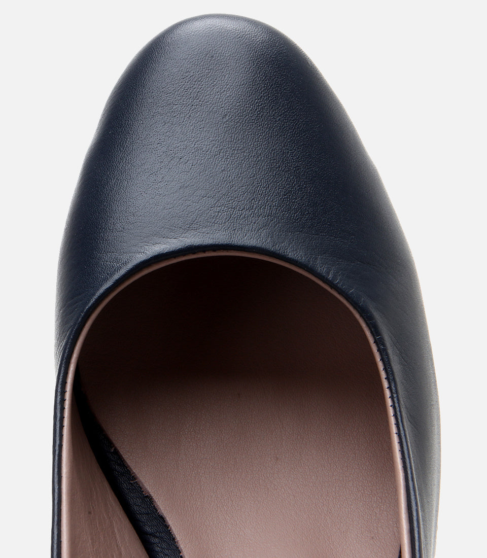 Women's Leather Wedge Shoes - Navy