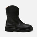 Women's Genuine Leather Flat Boots - Black