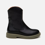 Women’s Genuine Leather Flat Boots - Black - Mink