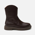 Women's Genuine Leather Flat Ankle Boots - Brown