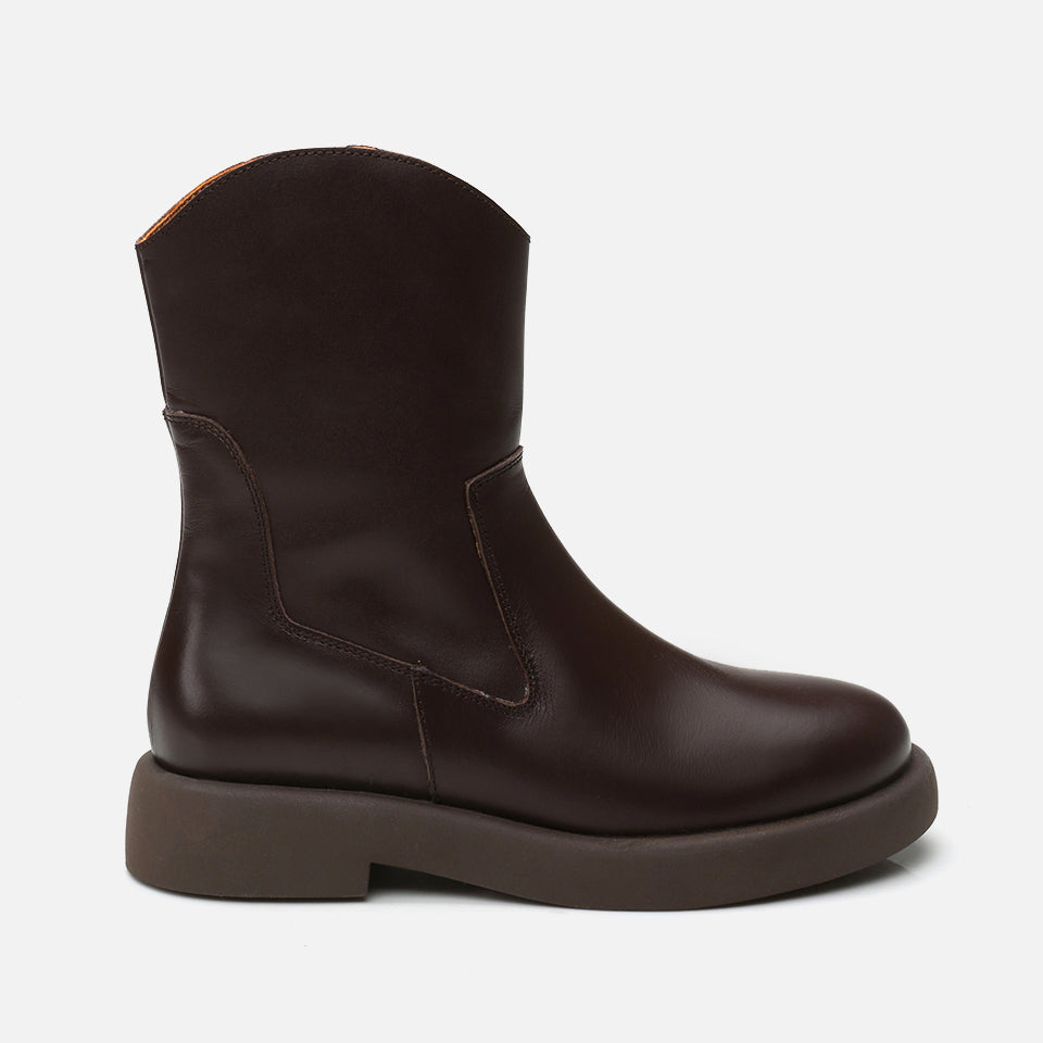 Women’s Genuine Leather Flat Boots - Brown