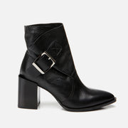 Women’s Genuine Leather Buckle Detail Heeled Boot - Black