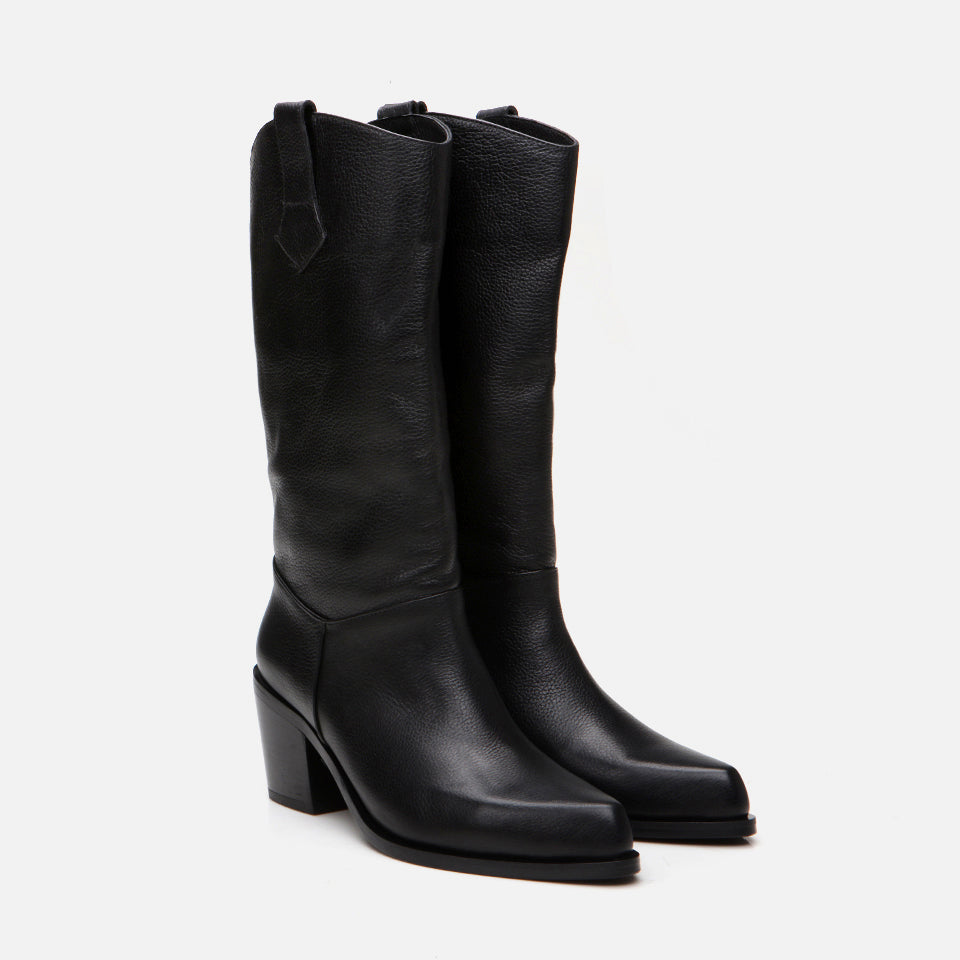 Women’s Genuine Leather Mid-Calf Boots - Black