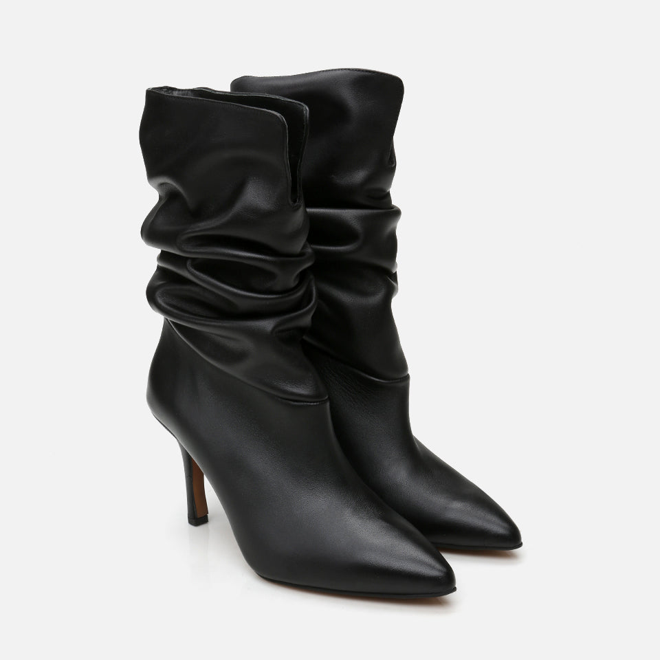 Women’s Genuine Leather Heeled Boots - Black