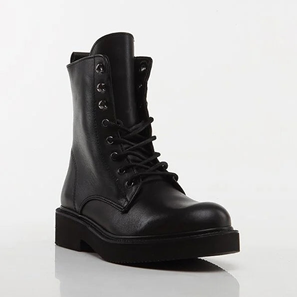 Women’s Genuine Leather Flat Boot - Black