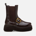 Women's Faux Leather Buckle Detail Flat Boots - Brown