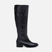 Women's Genuine Leather Knee-High Boots - Black