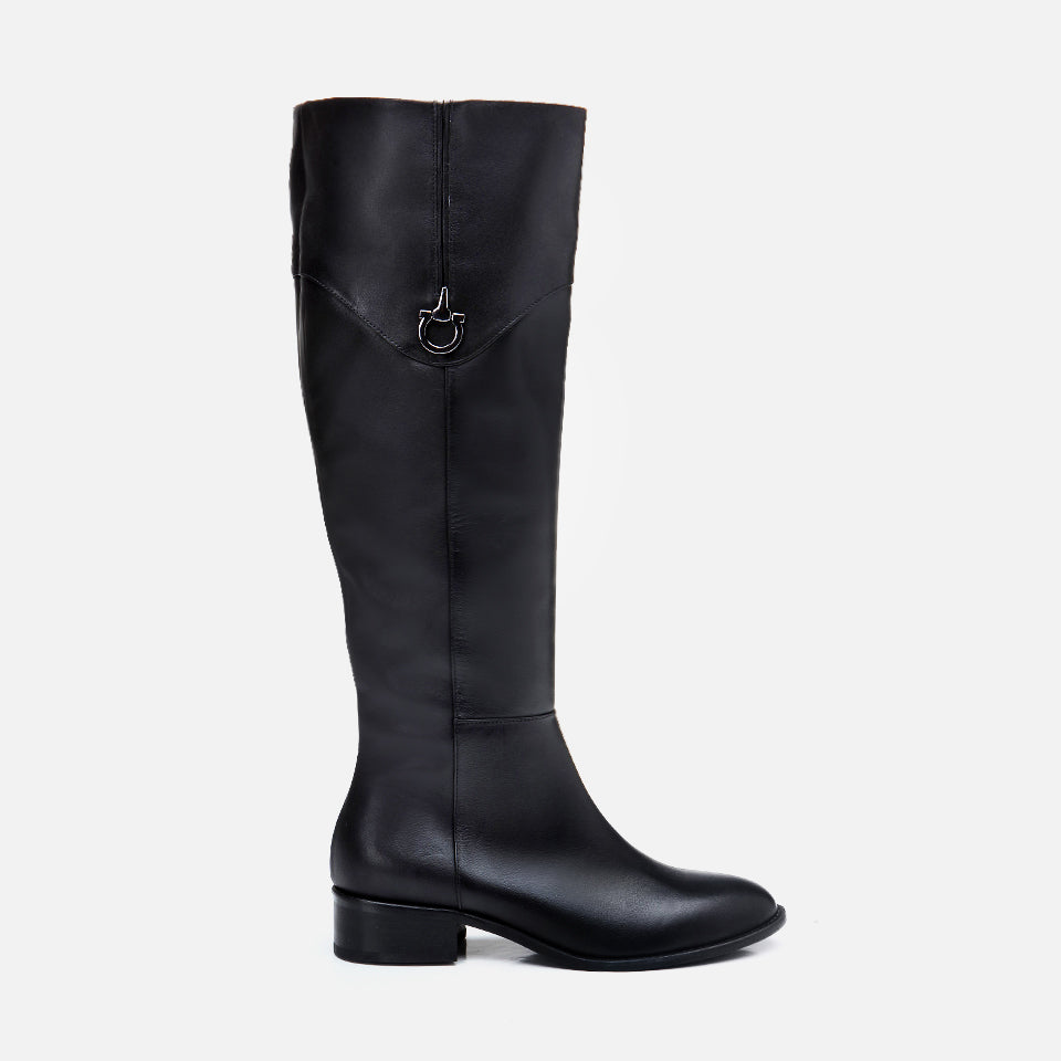 Women's Genuine Leather Knee-High Boots - Black