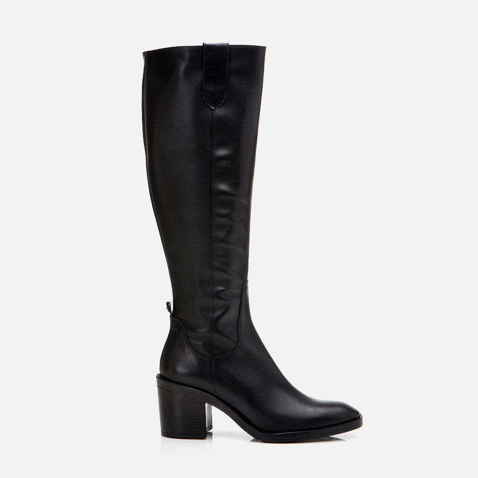 Women's Genuine Leather Knee-High Boots - Black