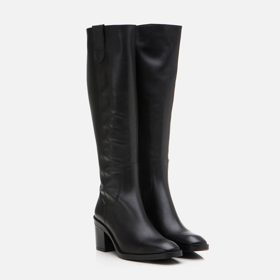 Women's Genuine Leather Knee-High Boots - Black