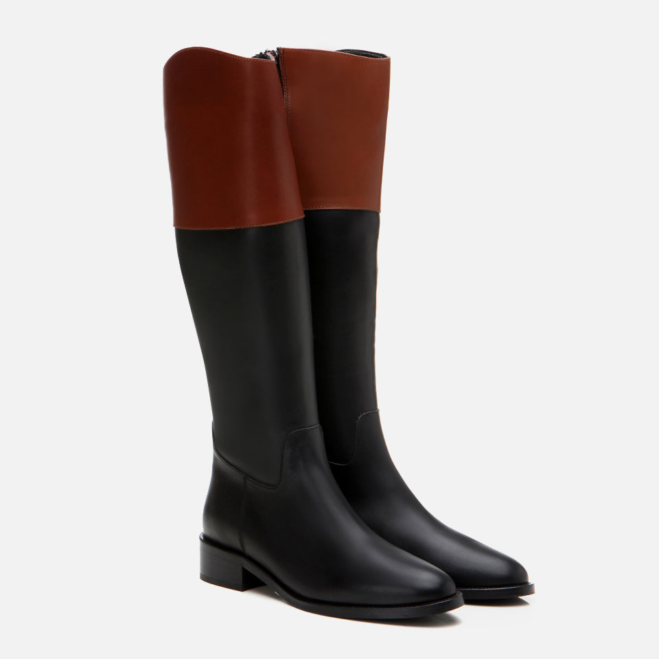 Women's Genuine Leather Knee-High Boots - Black