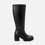 Women's Genuine Leather Knee-High Boots - Black