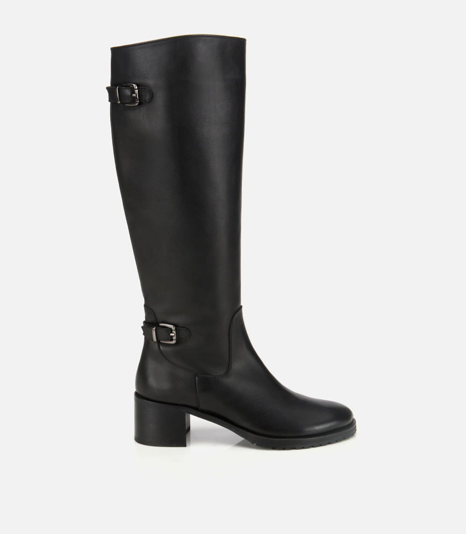 Women's Genuine Leather Knee-High Boots – Black