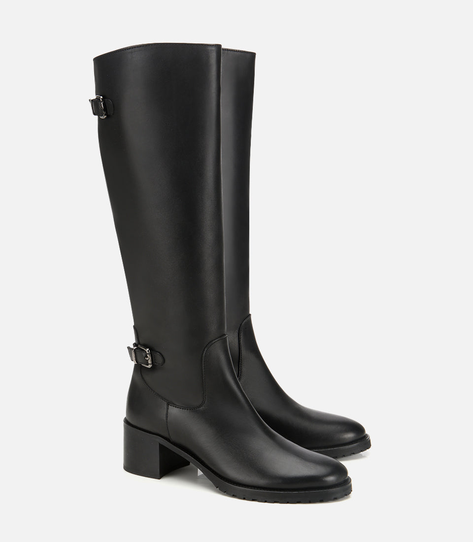 Women's Genuine Leather Knee-High Boots – Black