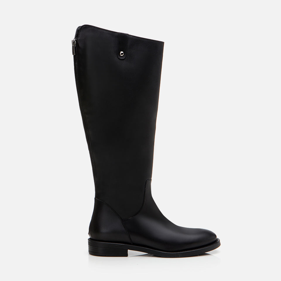 Women's Genuine Leather Knee-High Boots - Black