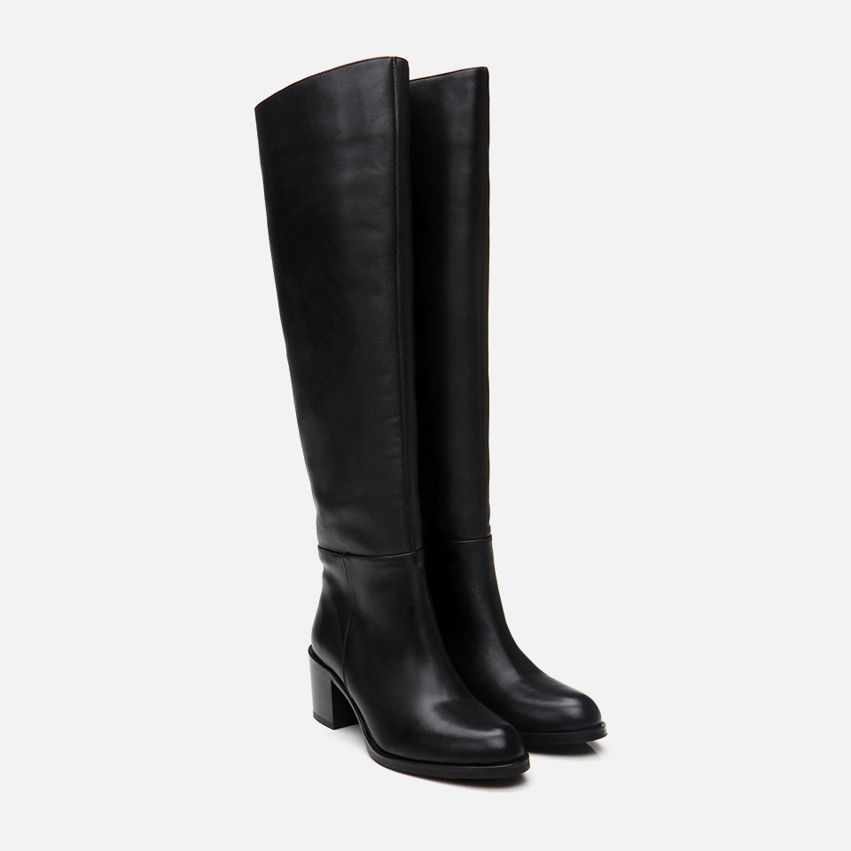 Women’s Genuine Leather Knee-High Boots - Black