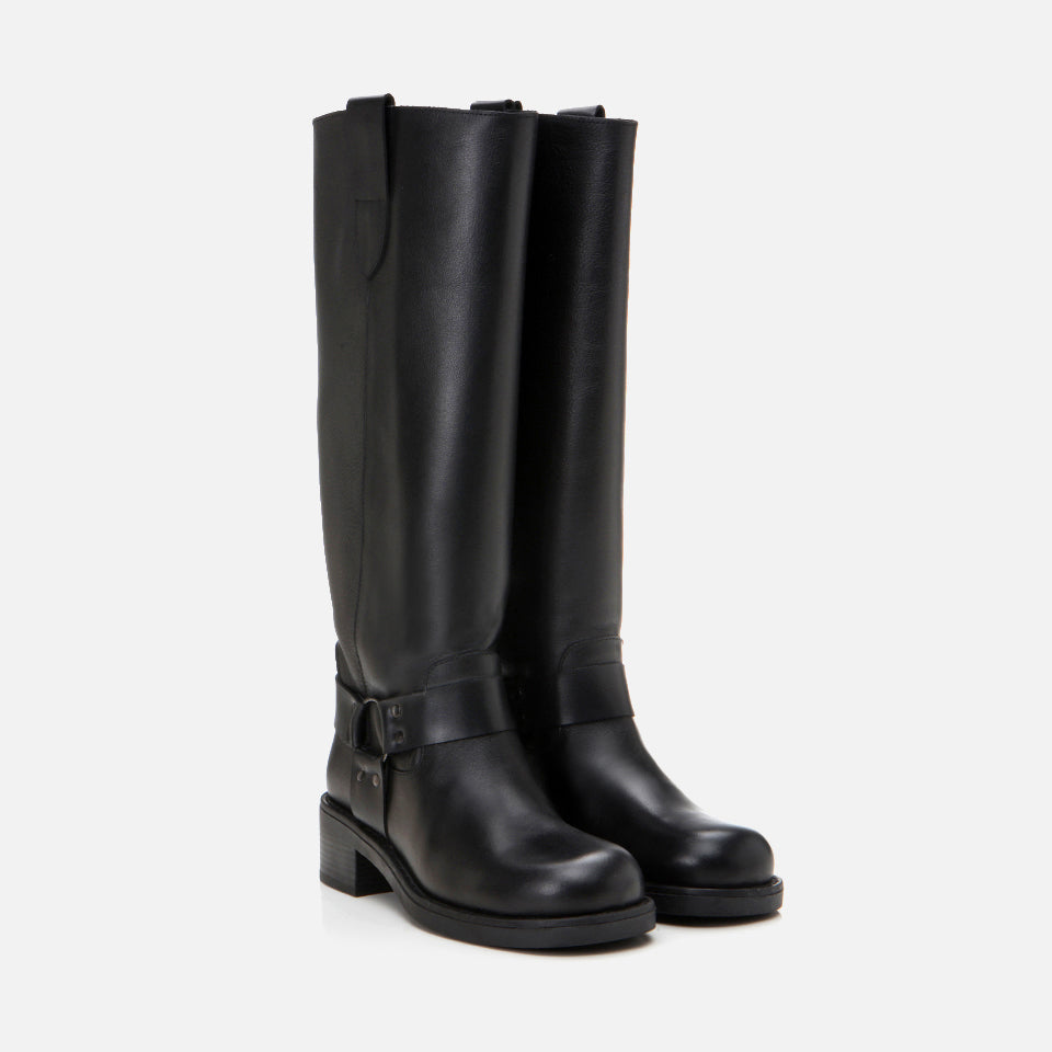Women’s Genuine Leather Knee-High Boots - Black