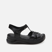 Women's Leather Flat Sandals - Black