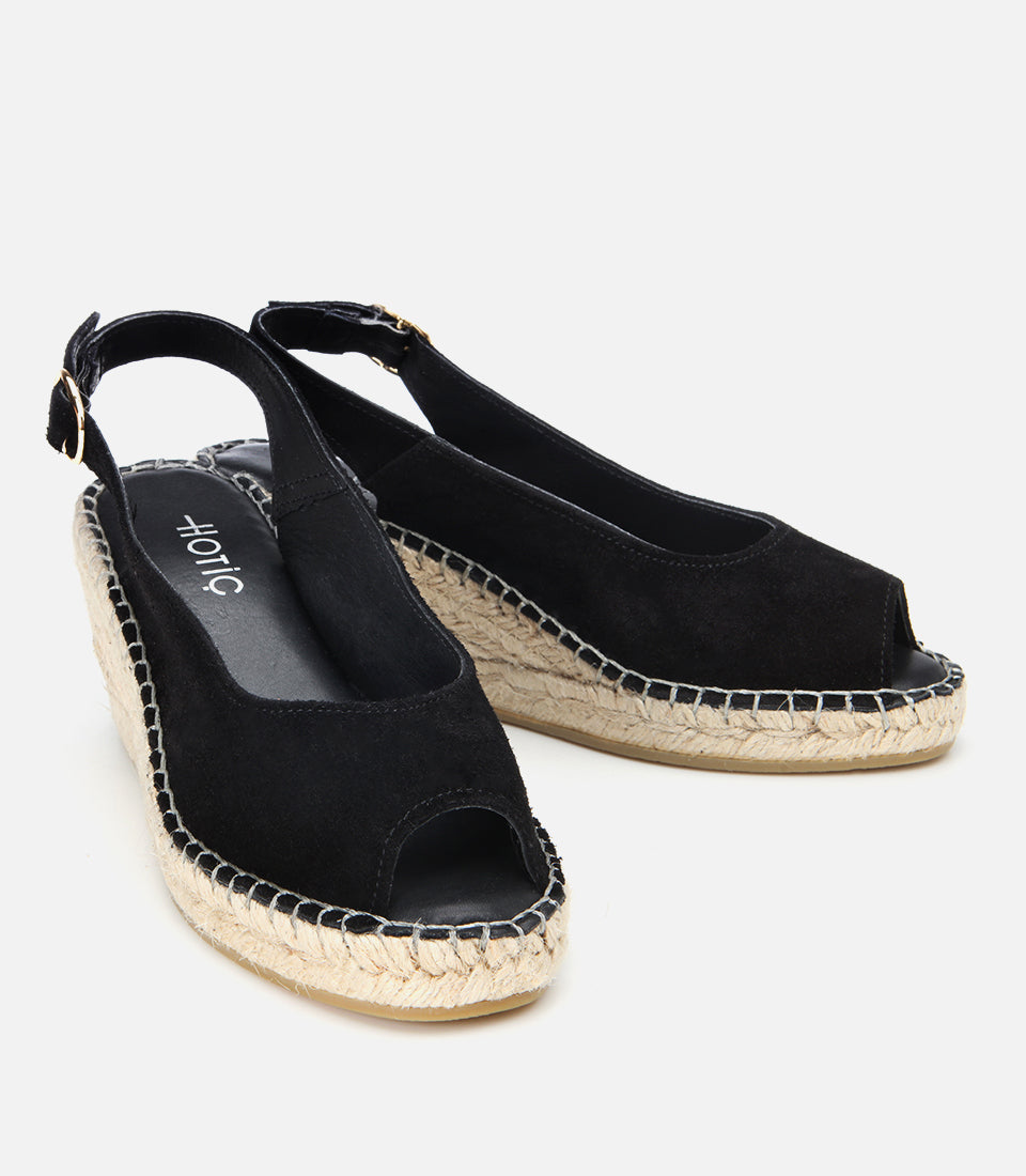 Women's Suede Wedge Sandals - Black
