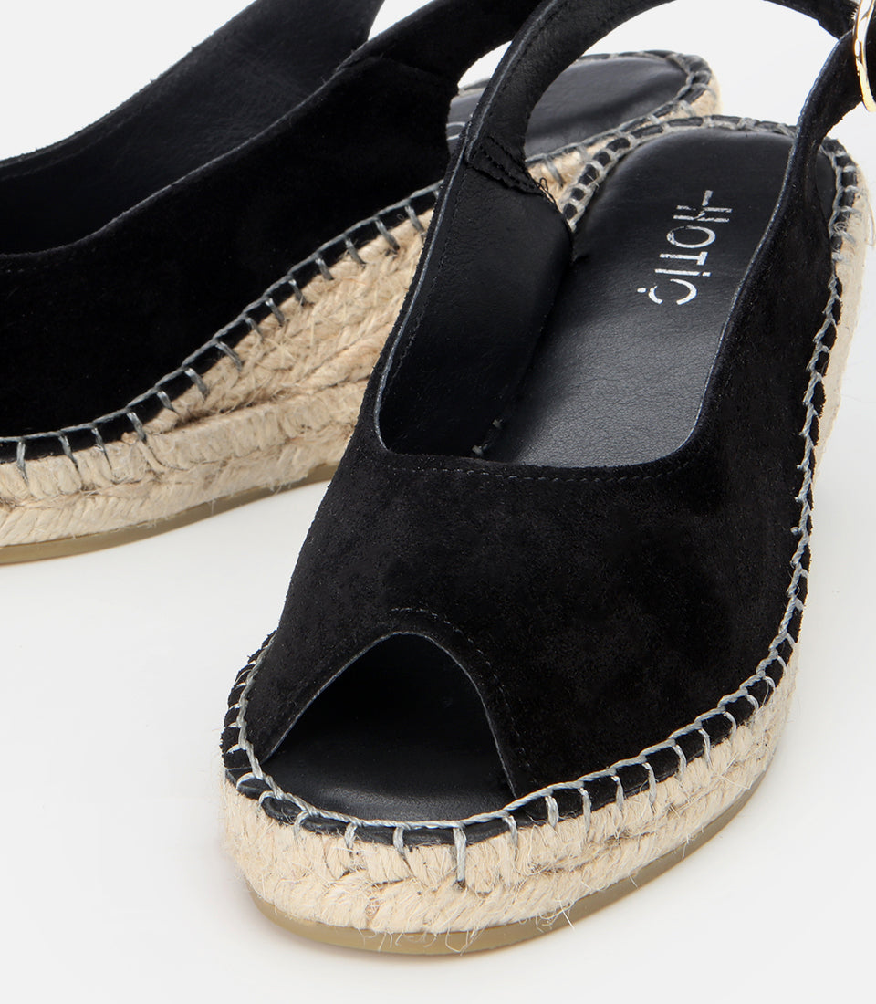 Women's Suede Wedge Sandals - Black