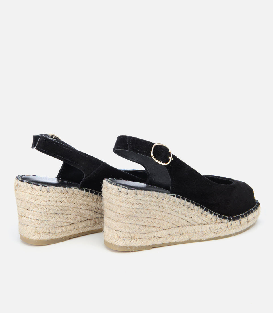 Women's Suede Wedge Sandals - Black