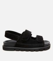Women's Suede Flat Sandals - Black