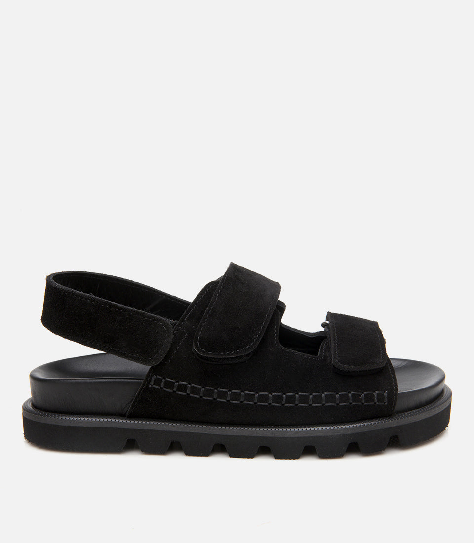 Women's Suede Flat Sandals - Black