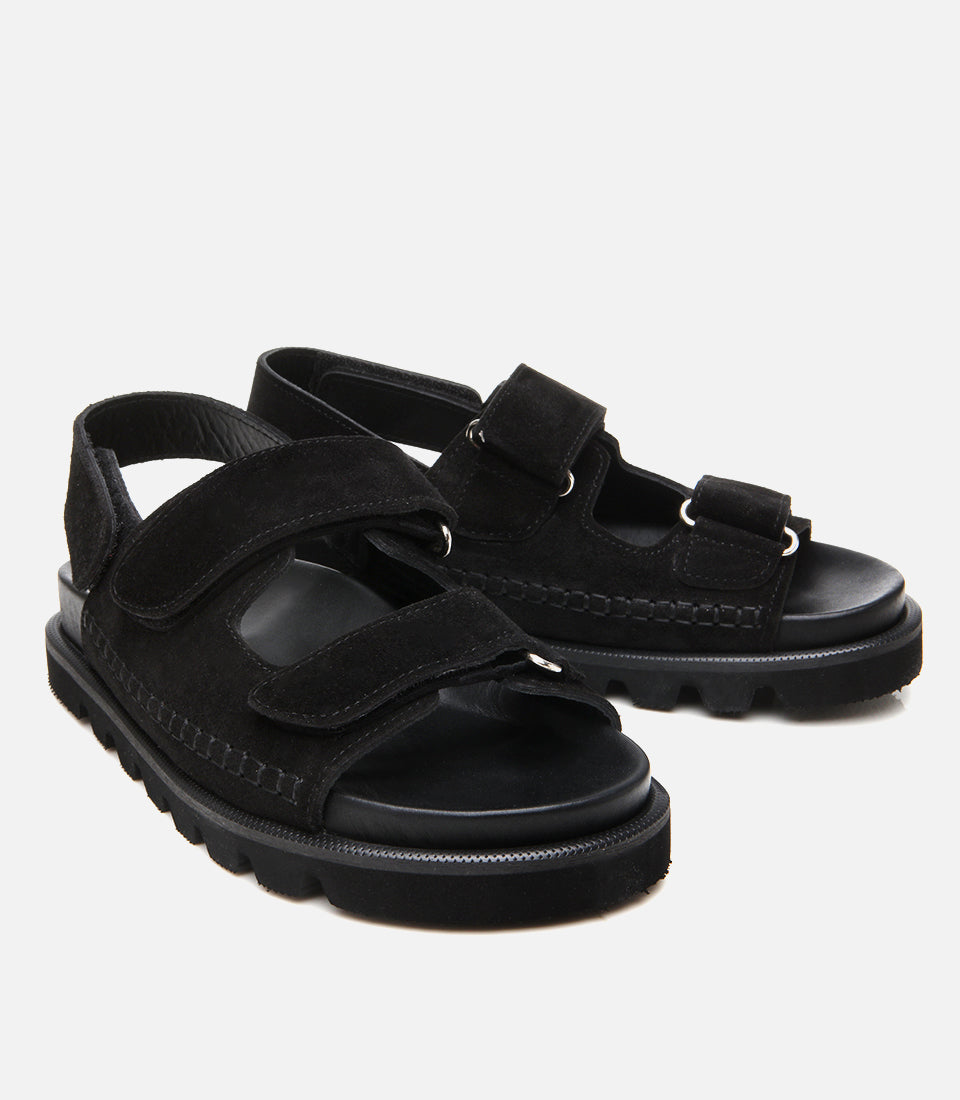 Women's Suede Flat Sandals - Black