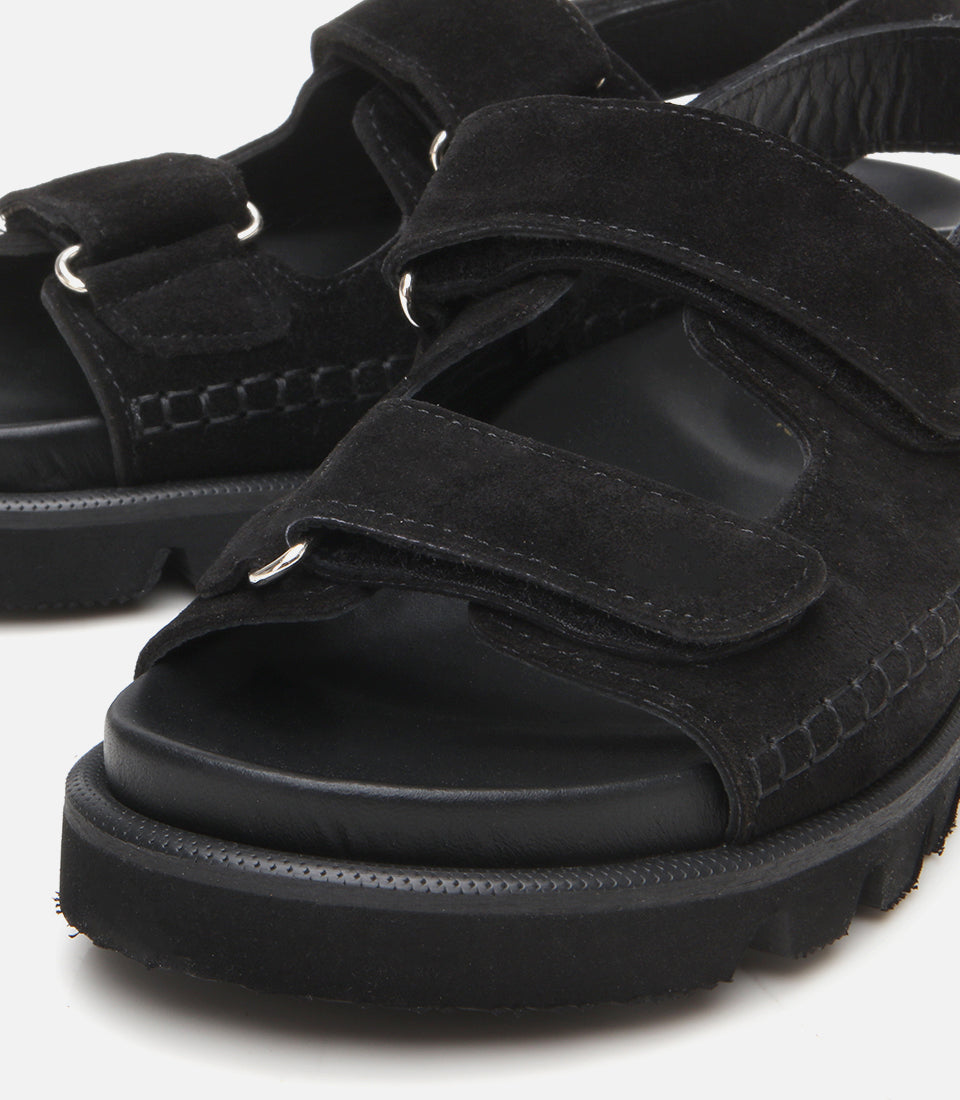 Women's Suede Flat Sandals - Black