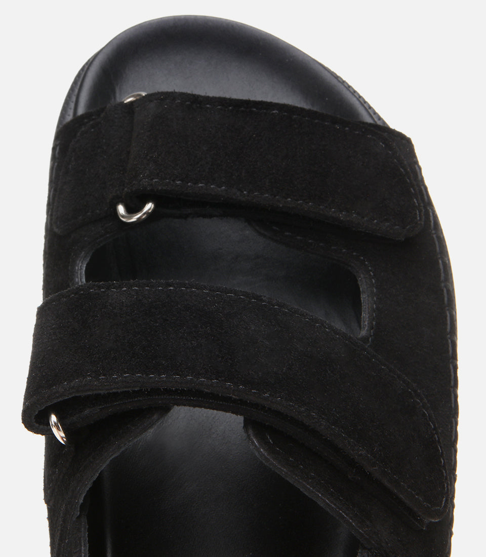 Women's Suede Flat Sandals - Black