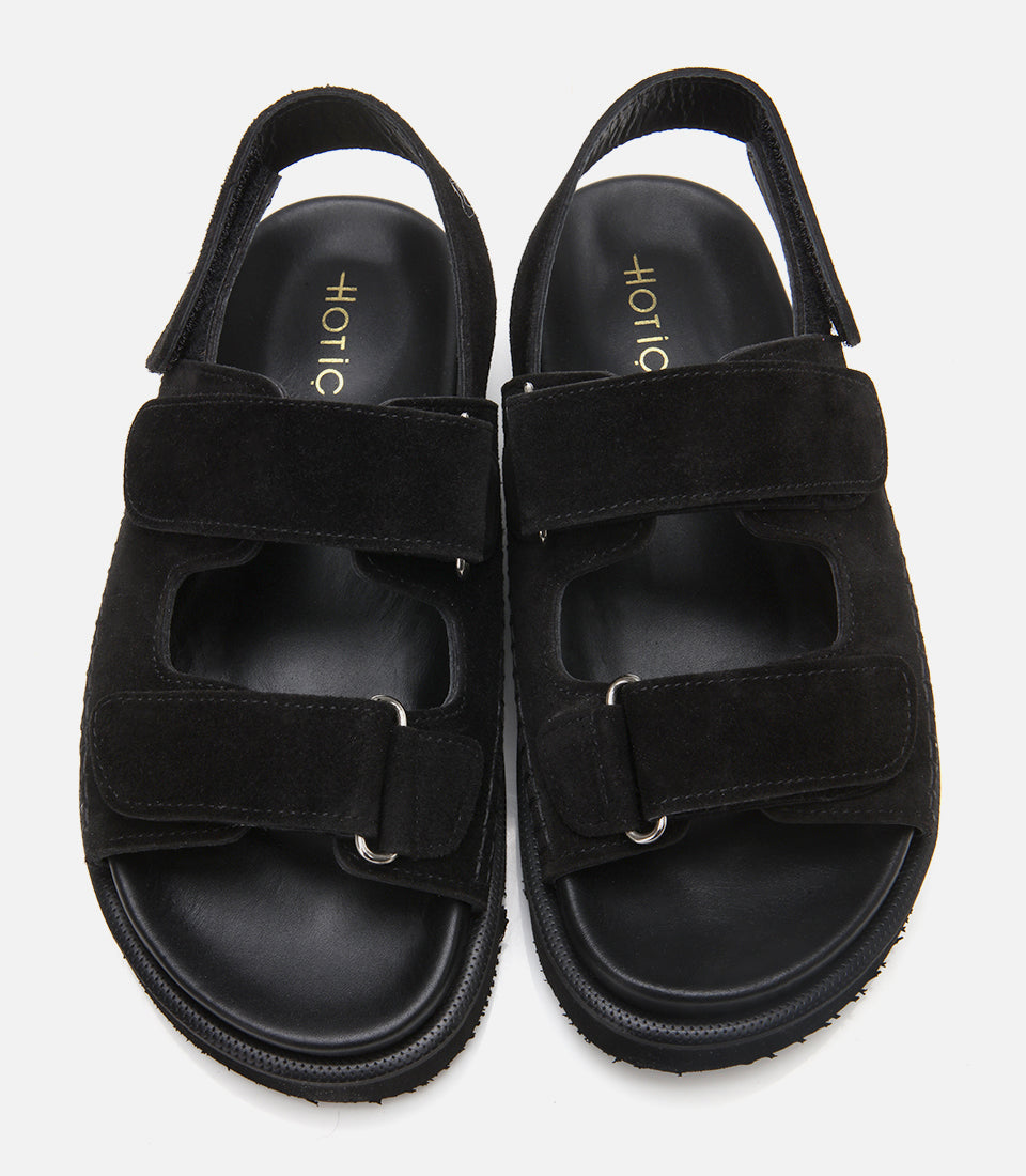 Women's Suede Flat Sandals - Black