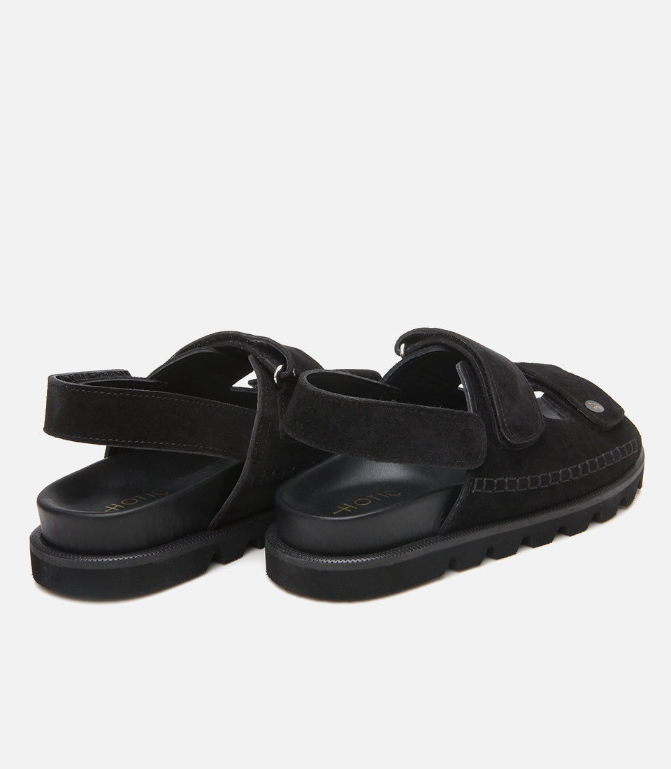 Women's Suede Flat Sandals - Black